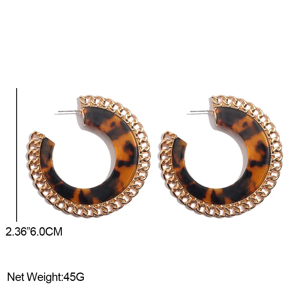 Flatfoosie Circle Resin Acrylic Stud Earring For Women Geometric Leopard Round Flower Statement Female Trendy Jewelry | Украшения и