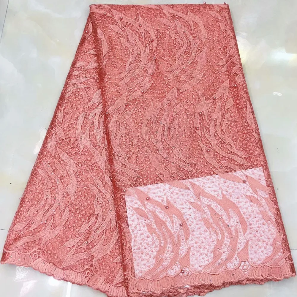 Винная африканская кружевная ткань с жемчугом 2019 вышивка бисером французское