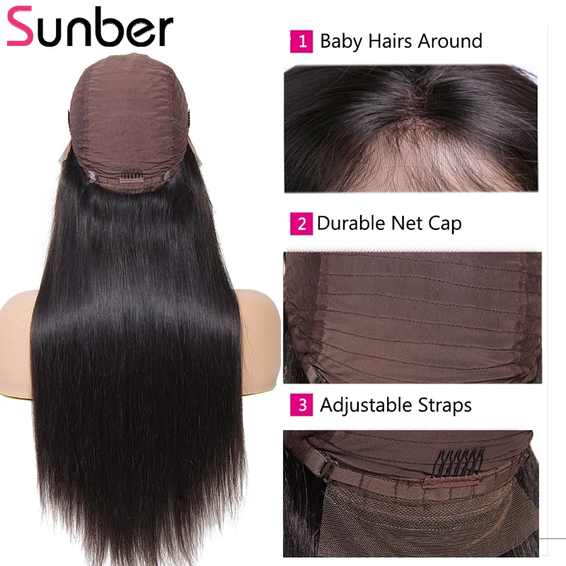Бразильский прямой парик Sunber на сетке спереди кожа плавится Remy человеческие