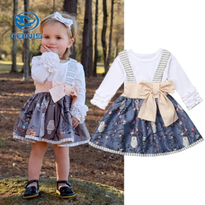 CANIS/Милая хлопковая белая футболка для маленьких девочек Платье с принтом юбка на