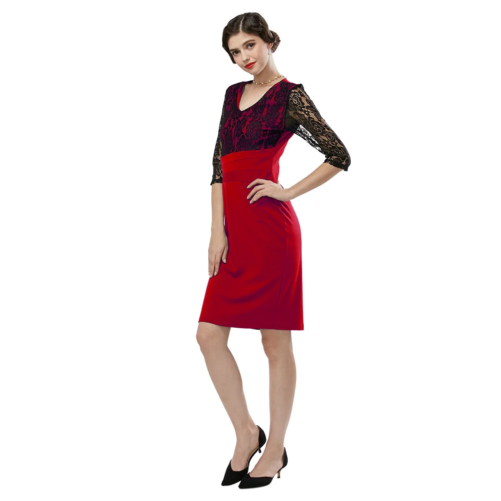 2019 женское платье VESTLINDA элегантное с коротким кружевным рукавом и V-образным