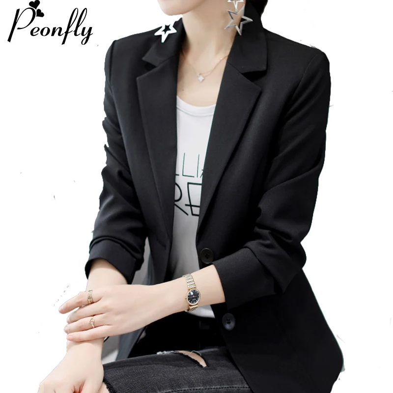 

PEONFLY White Black Women Blazers And Jackets New Autumn Fashion Double Button Blazer Femenino Ladies Blazer Female