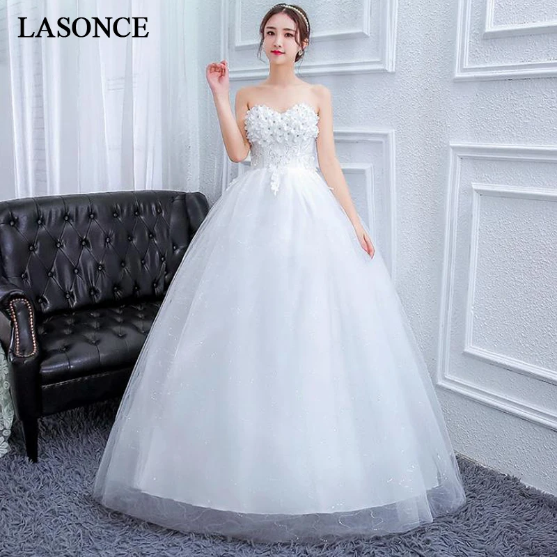 LASONCE Кристальные цветы без бретелек бальное платье свадебные платья с плеча