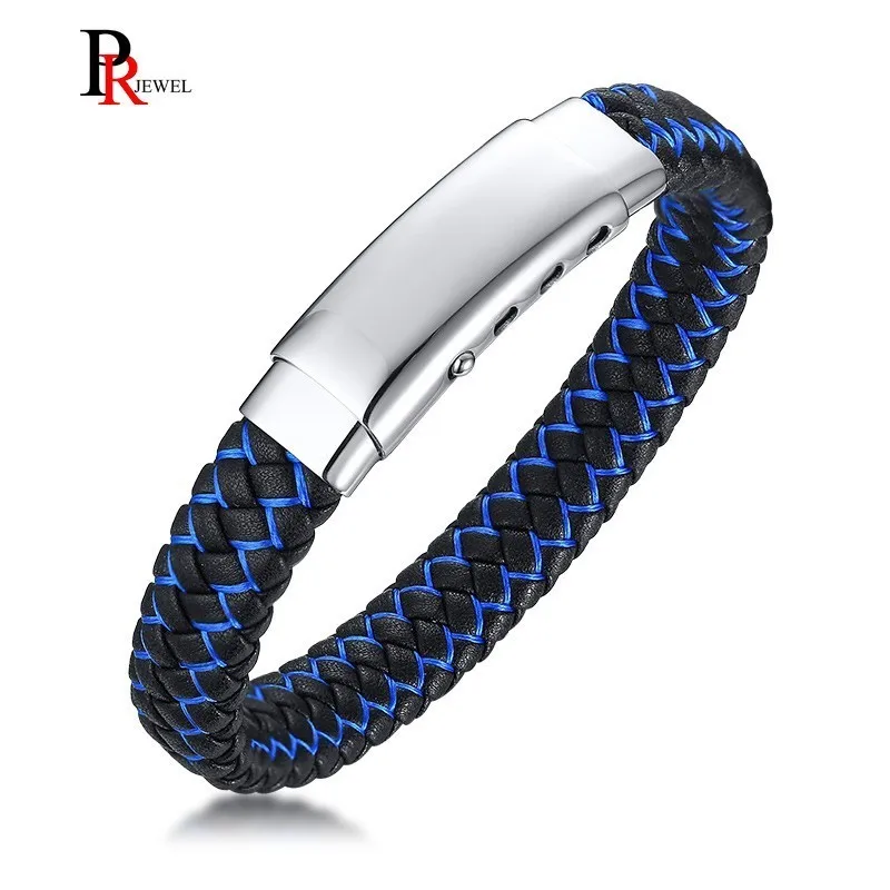 Стильные мужские браслеты с плетеной синей и черной натуральной кожей pulseira masculina