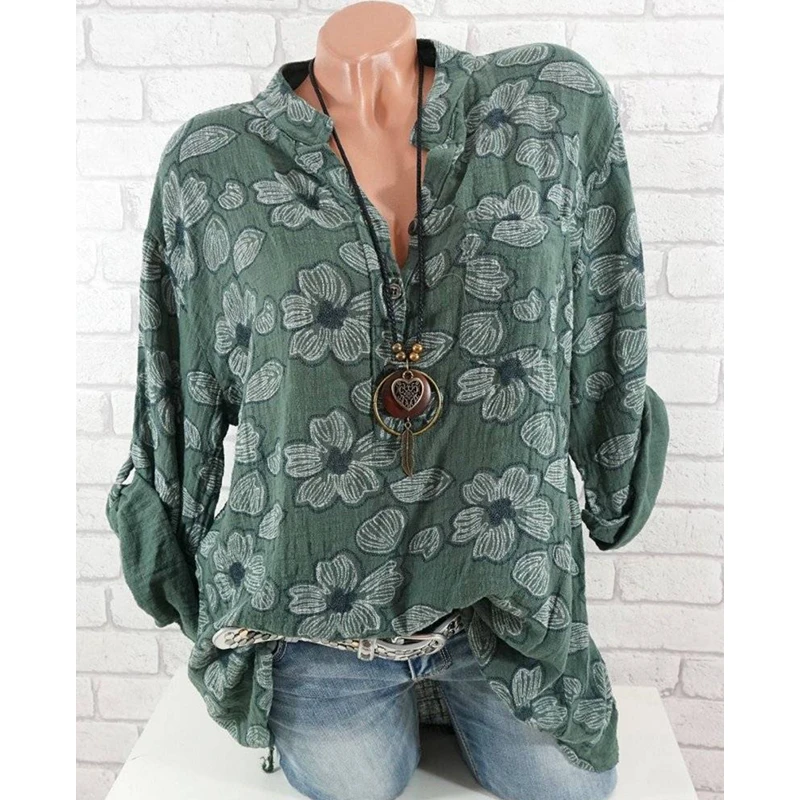 Женская блузка с цветочным принтом Boho Повседневная Свободная v-образным вырезом