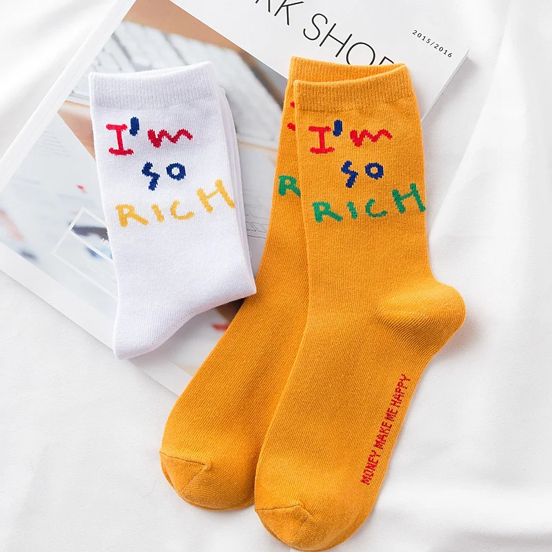 Women Socks Fashion Letter Funny Cute Casual Female Street Hip Hop Ventilation Cotton Short Hosiery White Yellow Autumn Winter | Женская