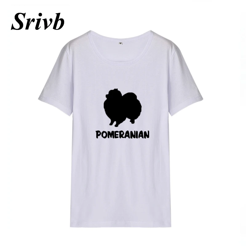 Srivb Pomeranian женские Топы Kawaii с коротким рукавом Harajuku забавная черная белая