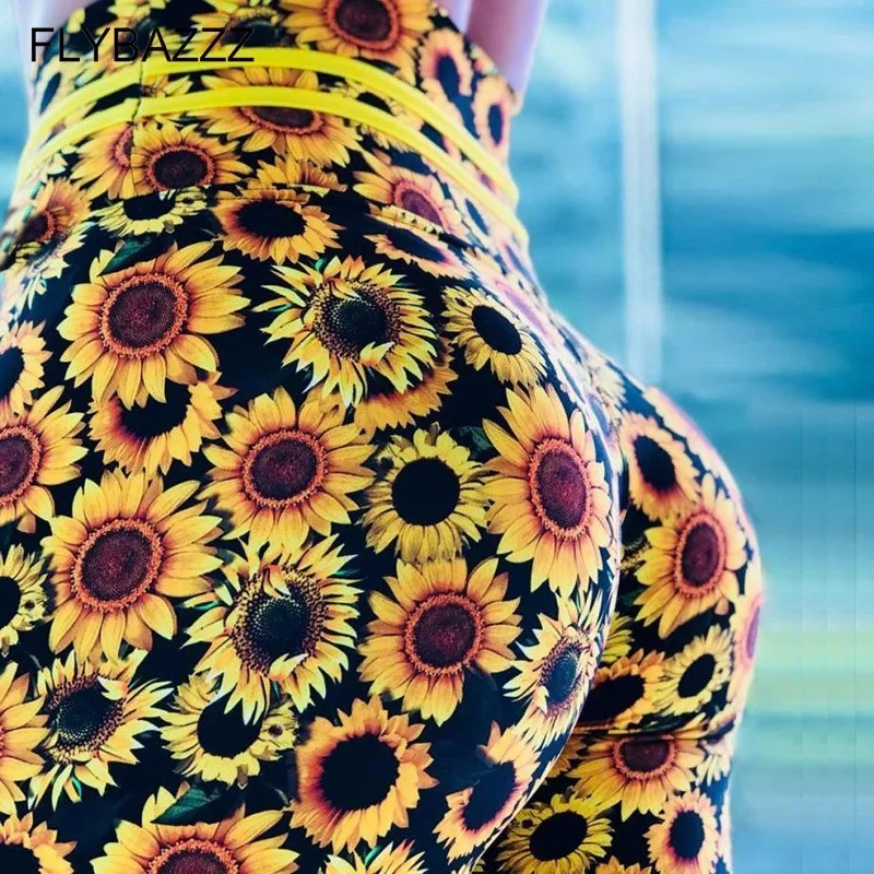 New Women Sports Gym Push Up Yoga Pants Compression Tights Flower Print Seamless Pants Stretchy High Waist Run Fitness Leggings