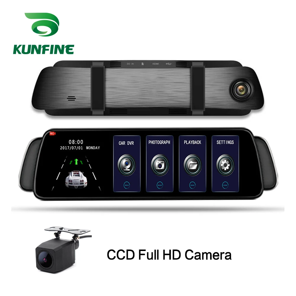 

KUNFINE 10" Android GPS Navi Dash Cam Car DVR Mirror Video Recorder Dual Cameras Recording WIFI Bluetooth With 3G FM Transmit