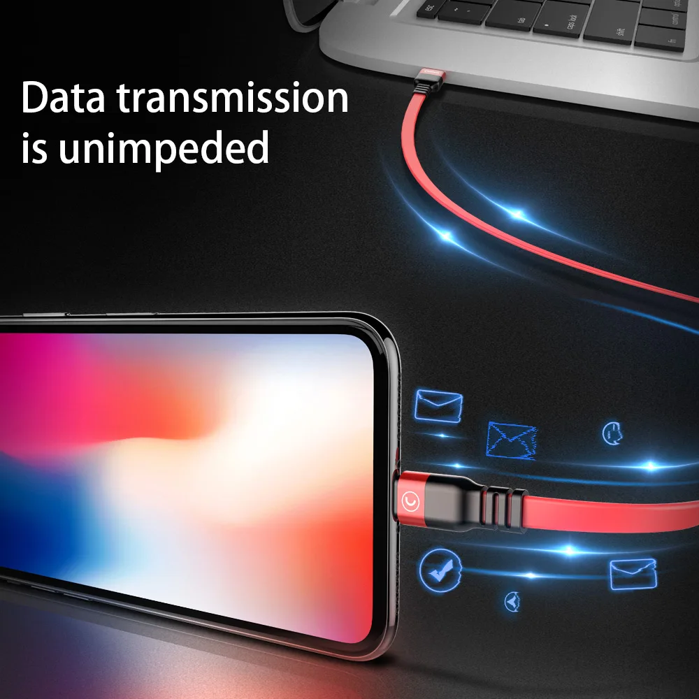 Плоский USB кабель CASEIER для iPhone X XR XS Max 8 7 6S 6 Plus 5S SE 1 м 2.3A дата быстрая зарядка C