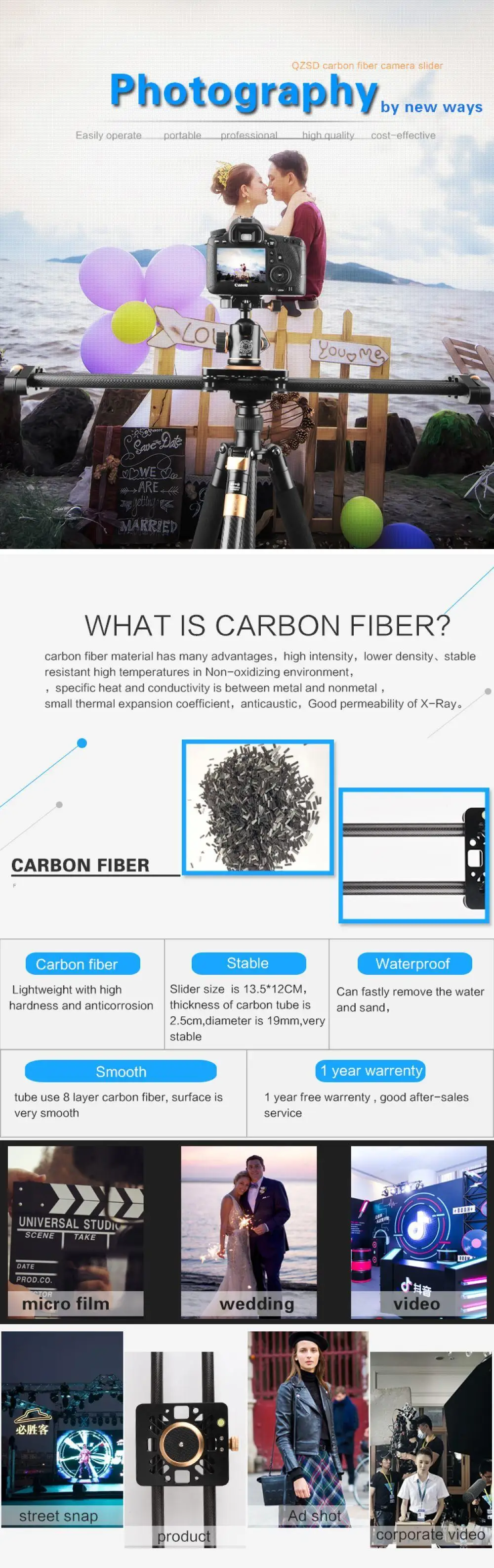 2018 stabilizer fiber SLR quality camera slider shooting professional Hot high QZSD carbon for -120cm 80m New | Электроника