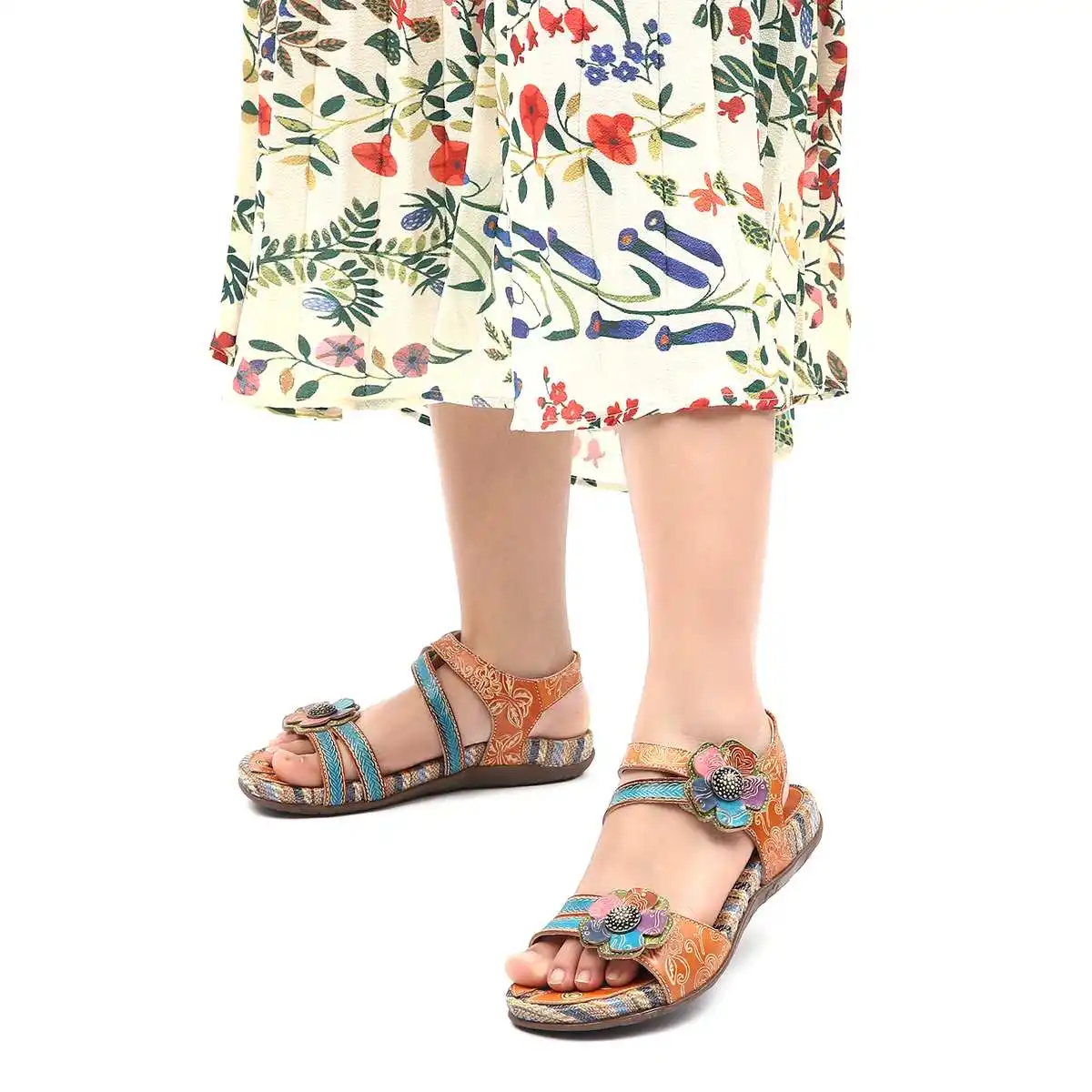 

NIS Bohemian Vintage Style Sandals Women Rope PU Leather Splicing Summer Beach Sandals Retro Printed Slingback Ladies Shoes 2019