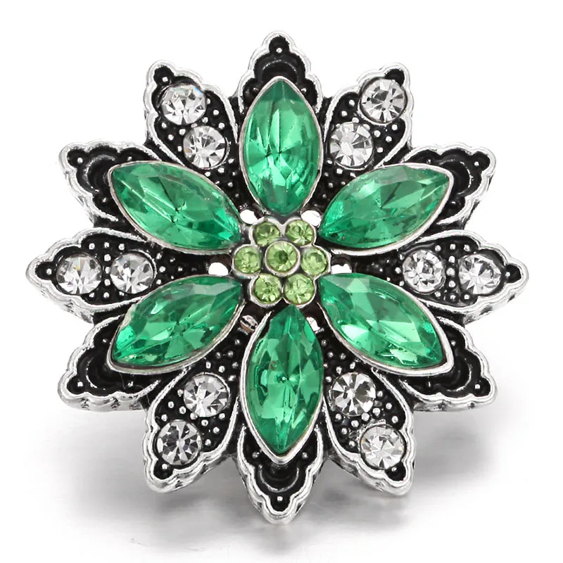 10pcs/lot New 18MM Snap Jewelry Mixed Green Rhinestone Flower Metal Buttons Fit 18mm Bracelet Bangle Earrings Necklace | Украшения и