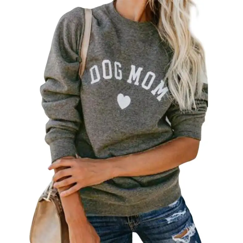 Dog Mom Women Plus Velvet Fashionable Long Sleeve Casual Sweatshirt Printing Heart-Shaped Print Kawaii Clothing | Женская одежда