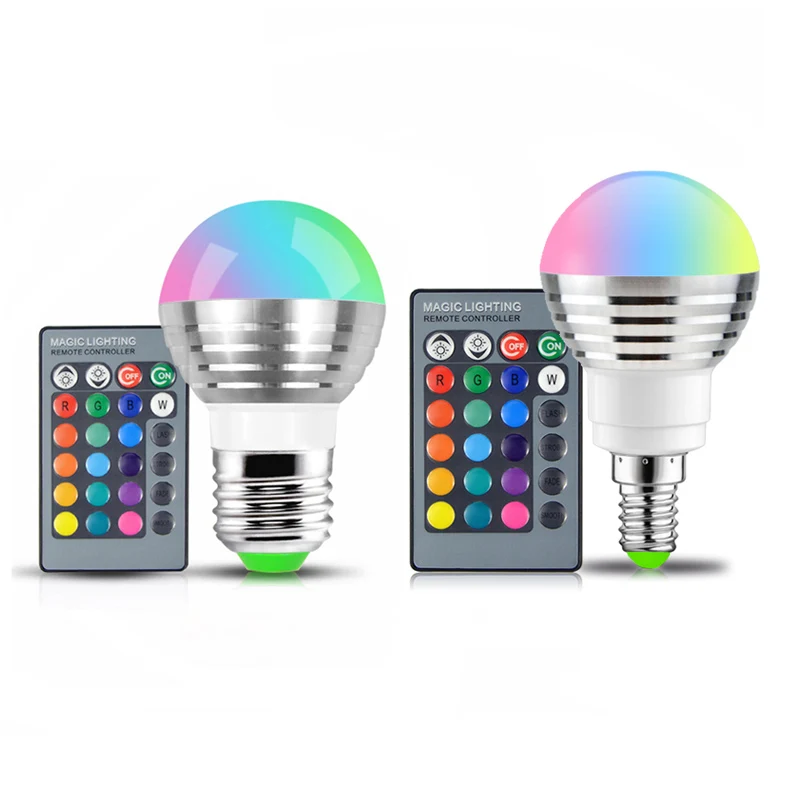 Светодиодный светильник E27 E14 RGB 110 В 220 85 265 в 16 цветов волшебный светодиодный