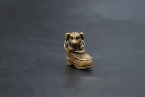 Китайская коллекция archaize Латунь собака сидя на обуви маленькая статуя | Дом и сад