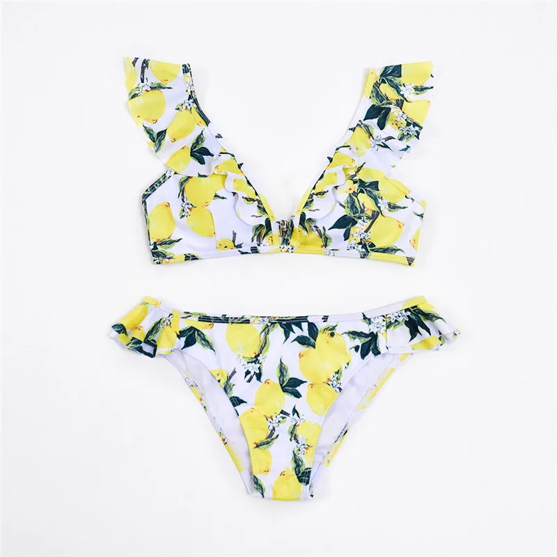 

ITFABS Sexy Women Floral Ruffles Bikini set Padded Bra Push-up Beach wear Swimsuit Thong Swimwear Bathing suit for women