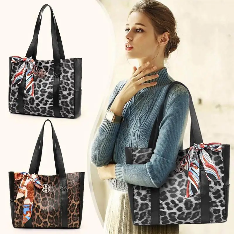 Large Leopard Print Totes Women Handbags Leather Shoulder Messenger Bags High Quality Casual Female Crossbody Bag | Багаж и сумки