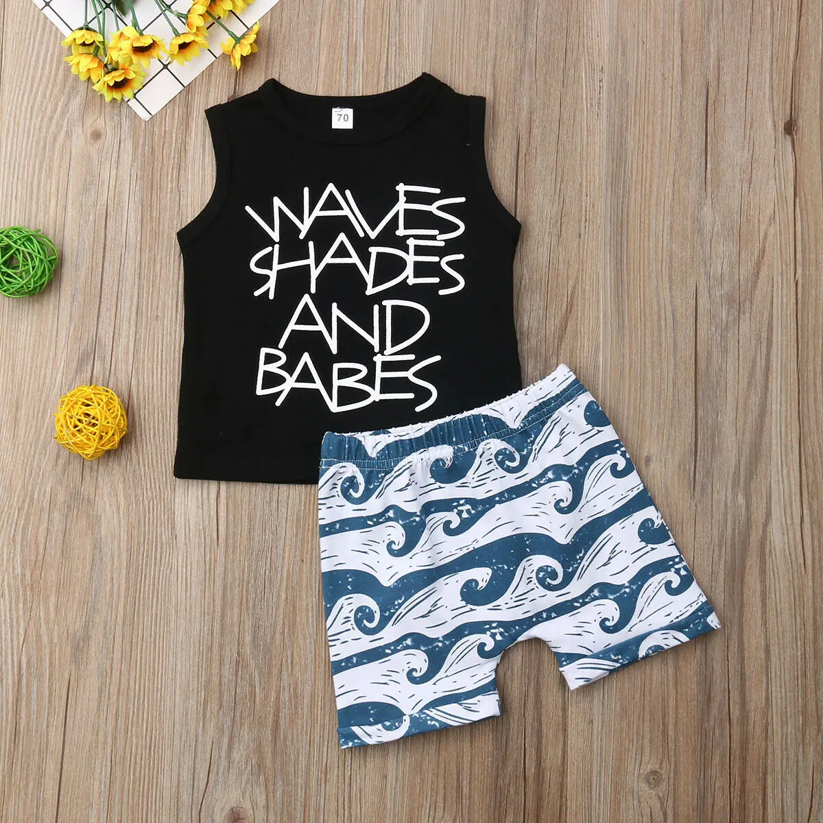 Citgeett Summer Newborn Toddler Baby Boy Sleeveless Letters Clothes Vest Tops+Waves Print Shorts Outfit Set |