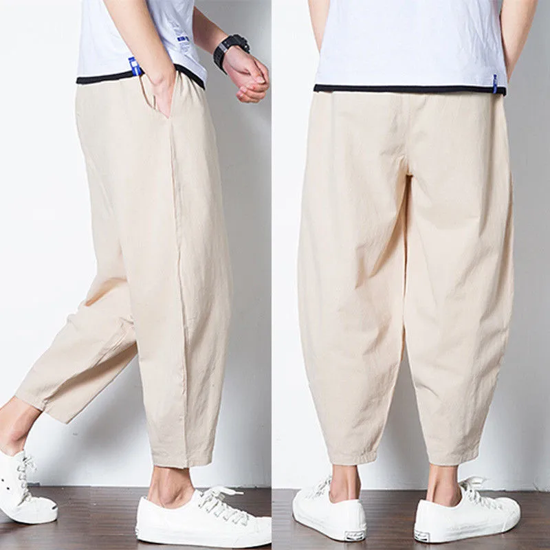 Mens Ankle-Length Loose Baggy Harem Pants Elastic Drawstring Waist Cotton Casual Crop Trousers Fashion Man Streetwear | Мужская одежда