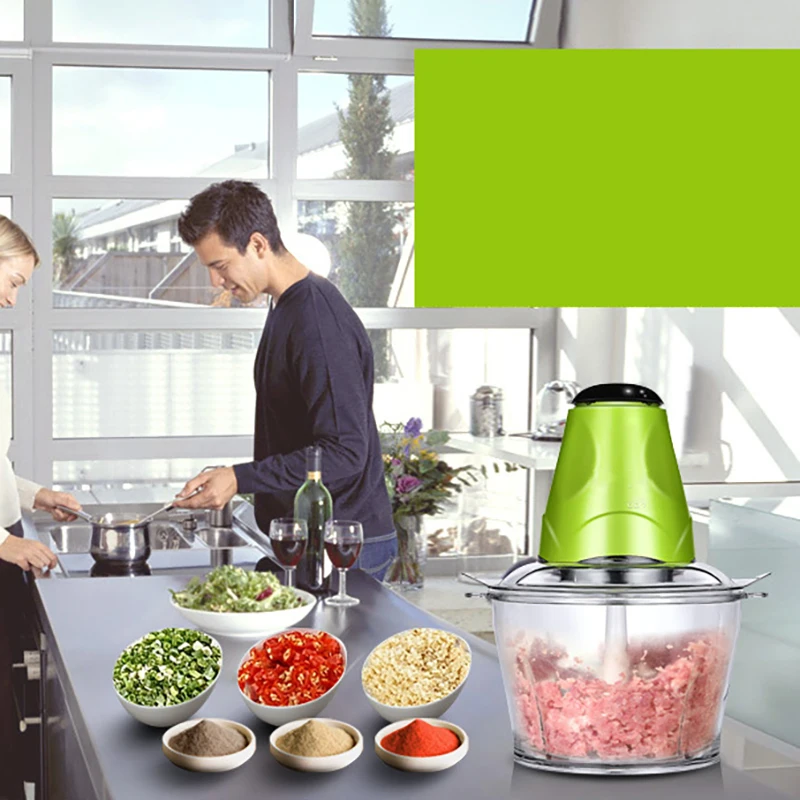 Электрический измельчитель 2л мощная мясорубка многофункциональный бытовой