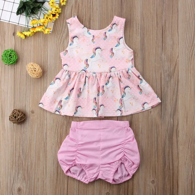 2Pcs Lace Kids Baby Girl Unicorn Top Dress Short Pants Briefs Outfits Clothes 1-6T | Мать и ребенок