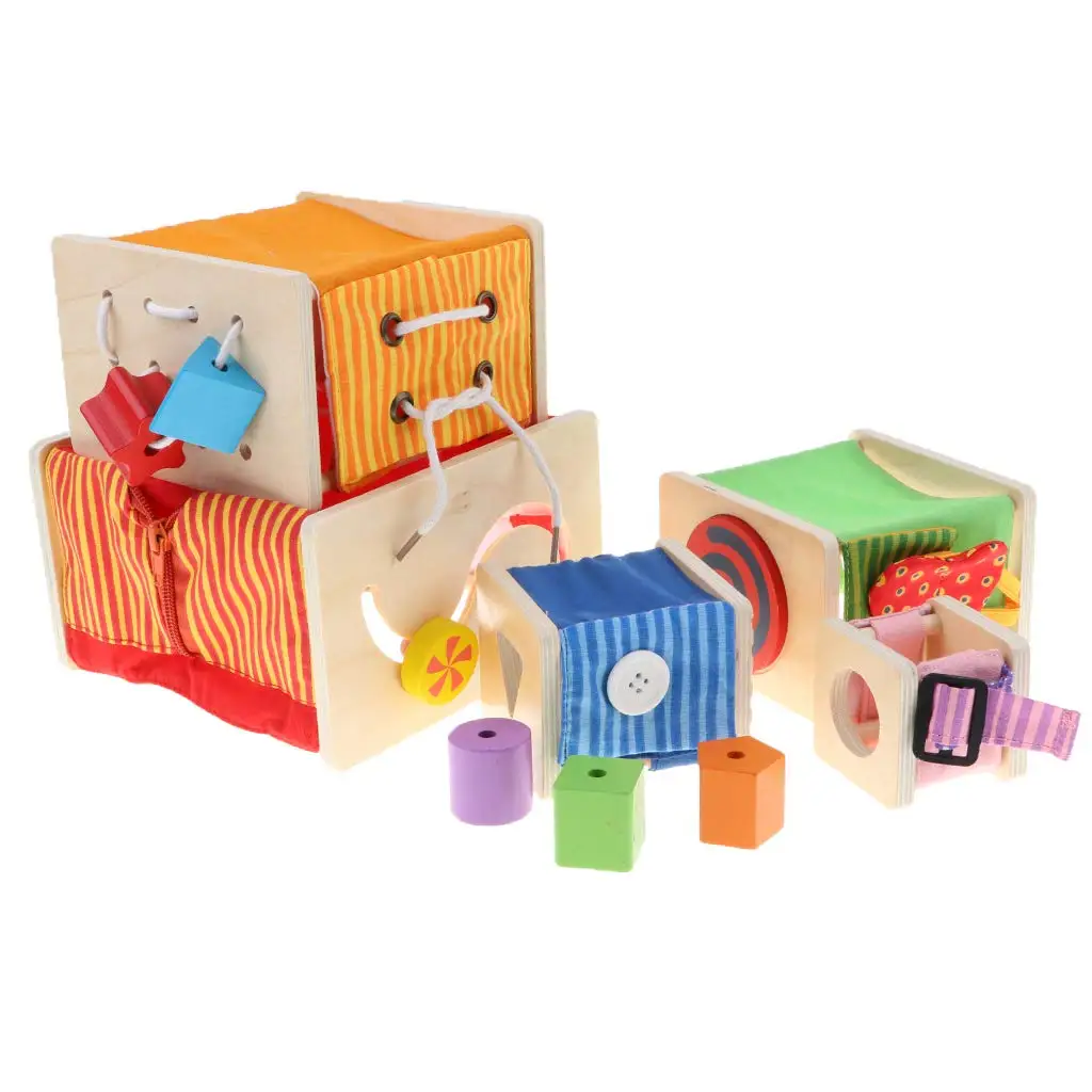 

Montessori Wooden Toys 5 Stackable Cubes Eye-hand Coordination Sensory Educational Game Birthday Gift for Baby Children Kids