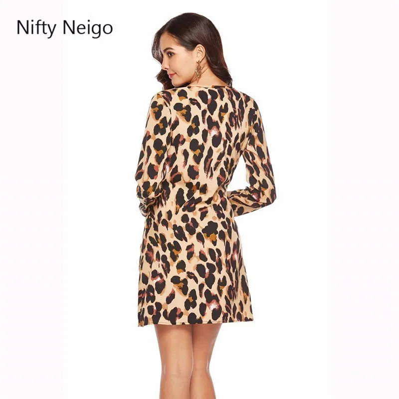 Nifty Neigo Harajuku леопардовое женское шифоновое платье с длинным рукавом раздельное