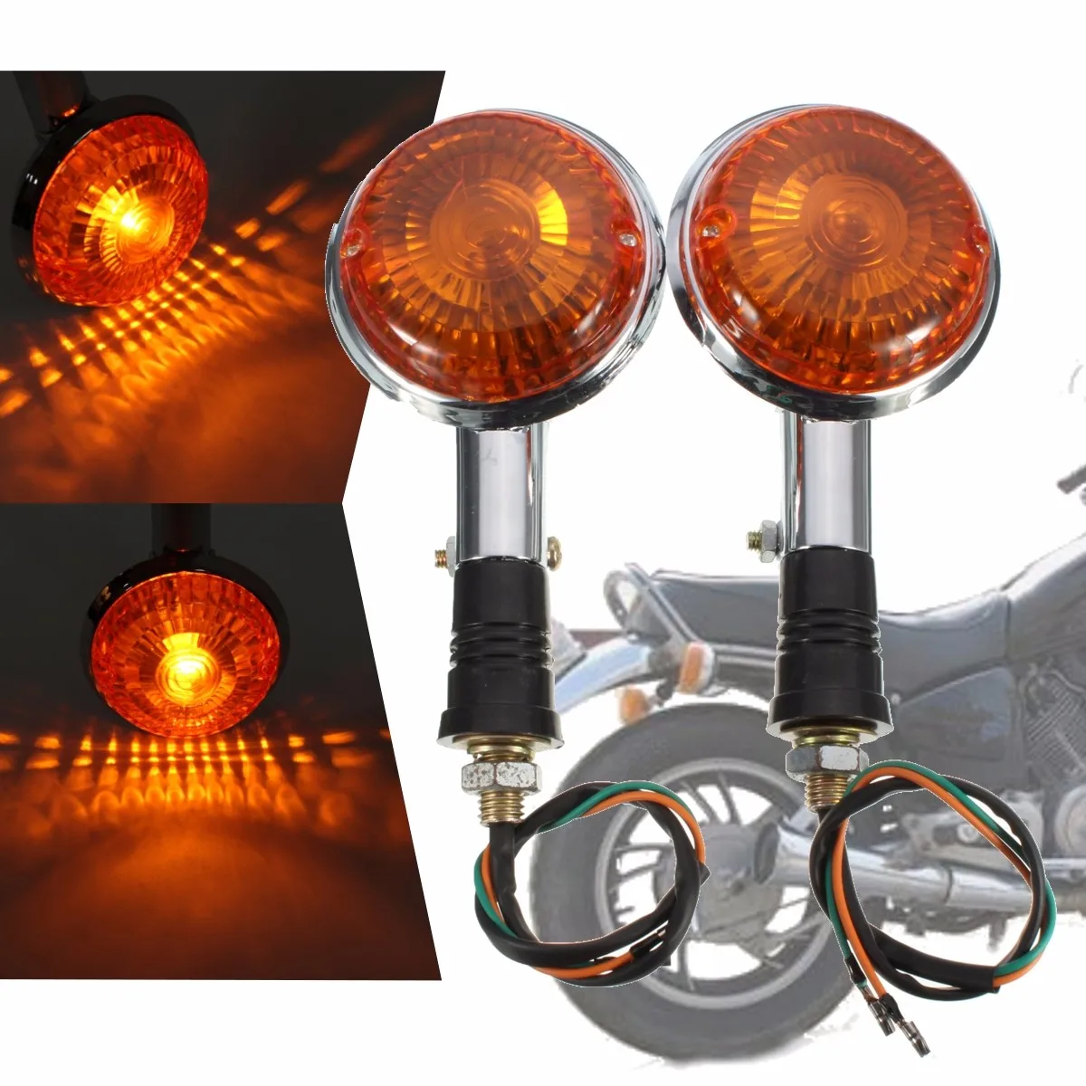 

2PCS Amber Lens Motorcycle Turn Signal Indicator Front Rear Flasher Blinker Light For Yamaha Virago Maxim V-Max