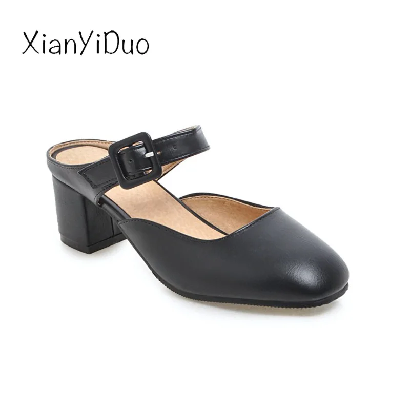 XianYiDuo/Новинка лета 2019 женская обувь шлепанцы на среднем каблуке большие размеры