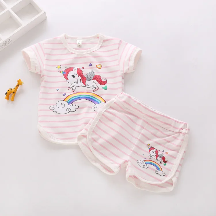 OKLADY Girl Summer Clothes Cotton Sportswear Unicorn Cartoon Print Short Sleeve Two-piece Boys Girls Kid | Детская одежда и обувь