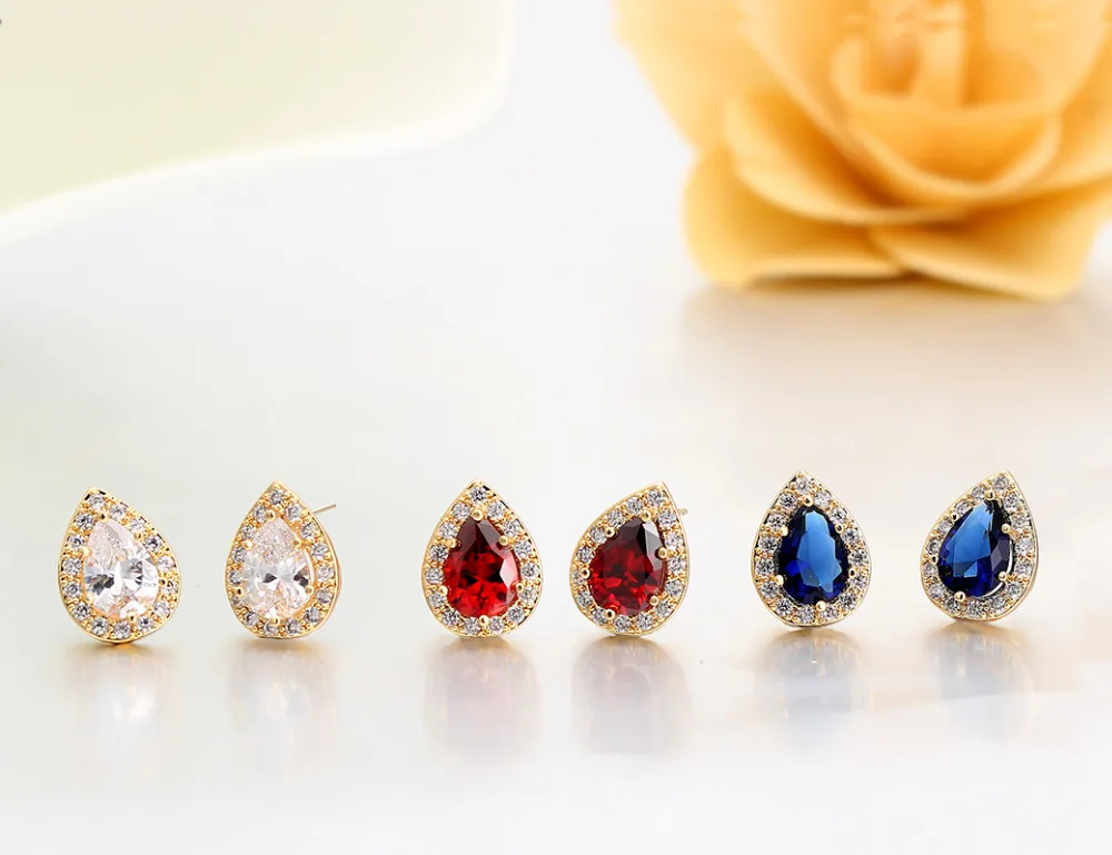 В наличии 3 цвета в форме слезы капли воды серьги с подвесками из фианитов для
