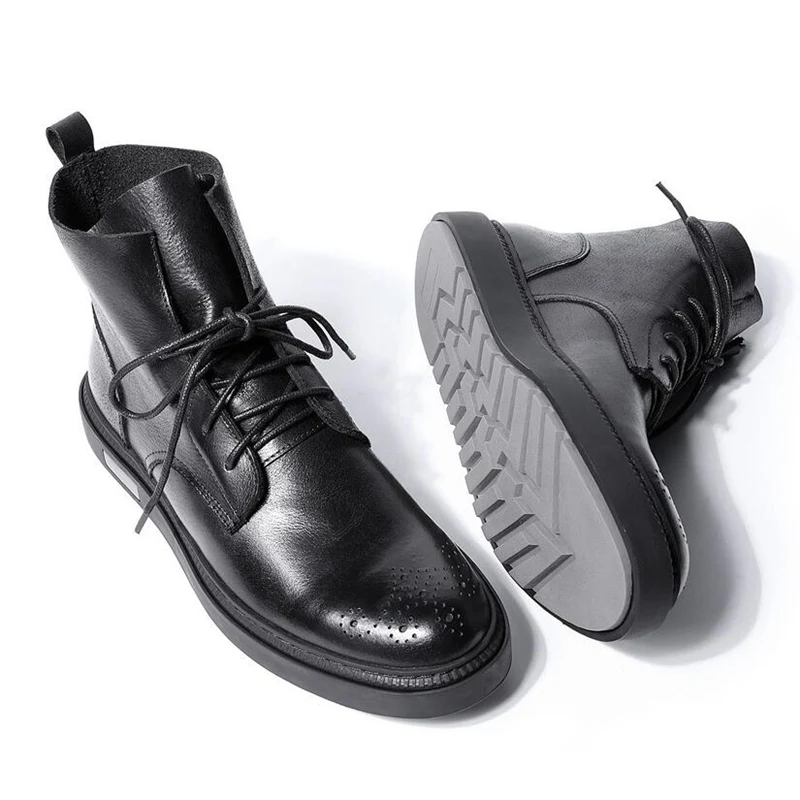 

Casual Boots Men Winter Shoes Genuine Leather Lace Up Retro Boots Trendy Man Fretwork Riding Boots Gift Hight End