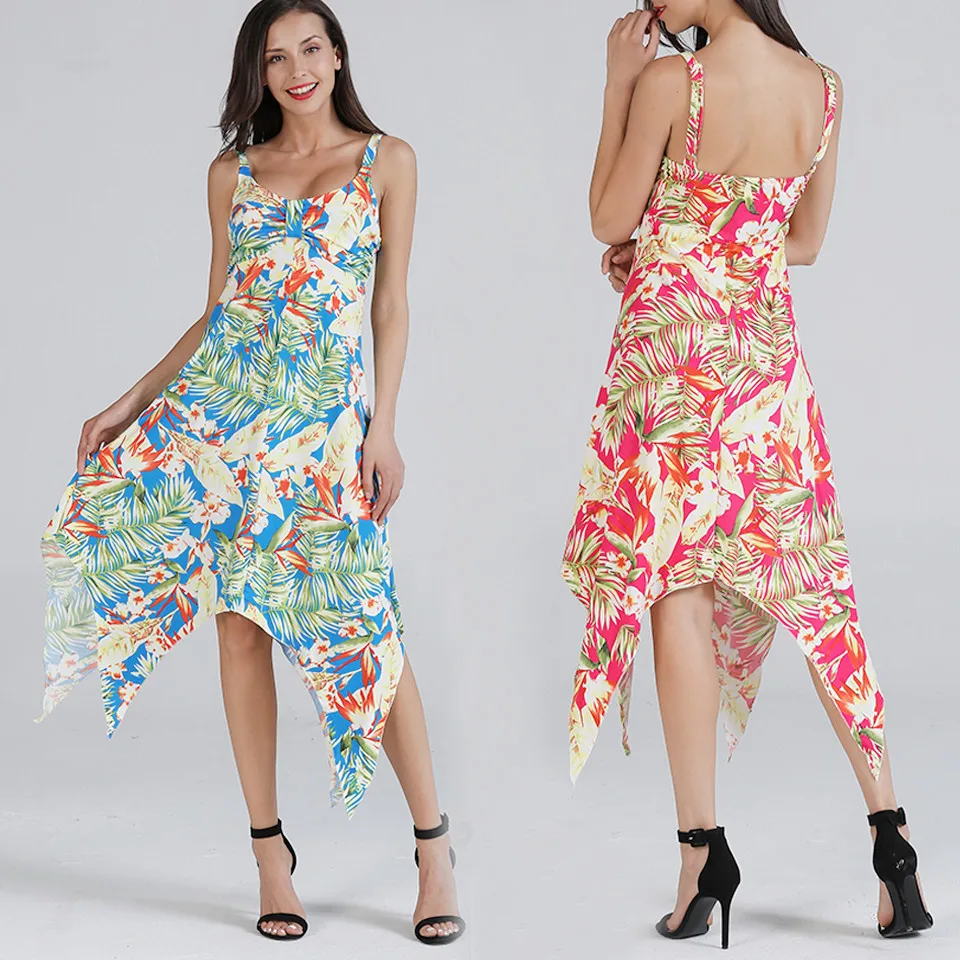Women Dress Sexy Bohemian Printing Camisole V Neck 2018 New Pattern Irregular Beach | Женская одежда