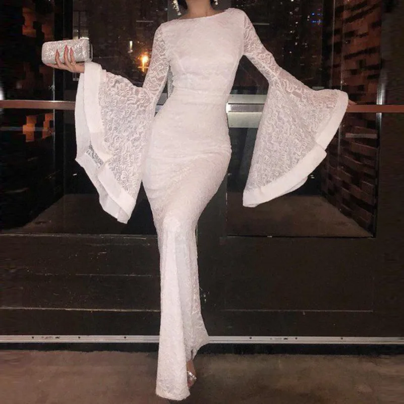 MUXU модное белое кружевное платье с длинным рукавом vestidos robe femme Длинные платья kleider
