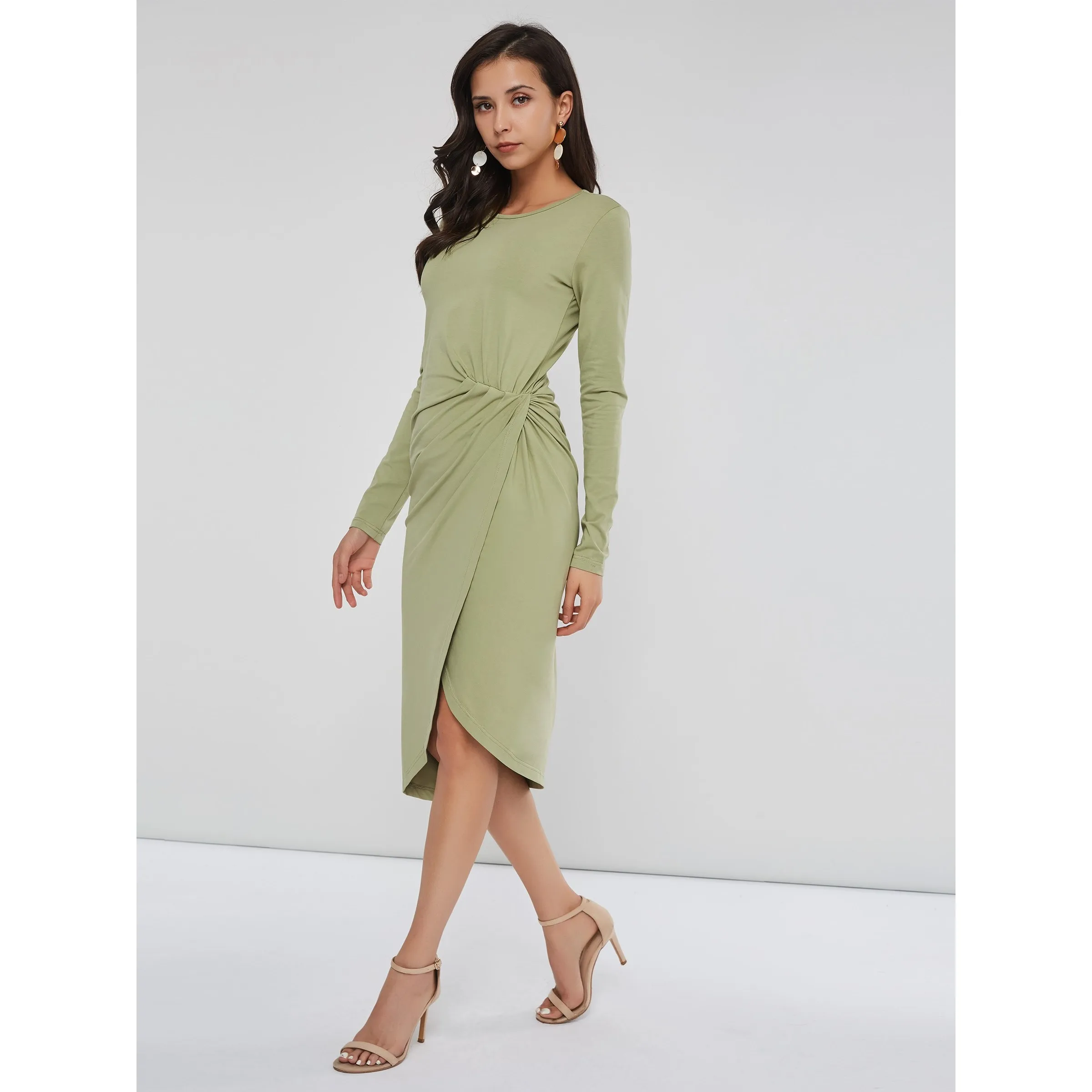 Для женщин миди платья для пикантные зеленые Bodycon плотная Асимметричная