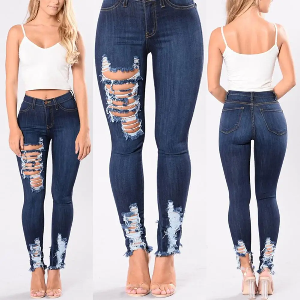 Mrwonder новые обтягивающие джинсы Для женщин джинсовые штаны отверстия уничтожено