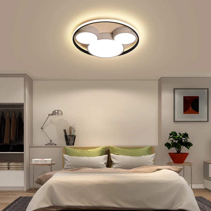 Lámparas Led de techo modernas para sala de estar y dormitorio de niños, plafón regulable de 220v, color negro/blanco, Mickey