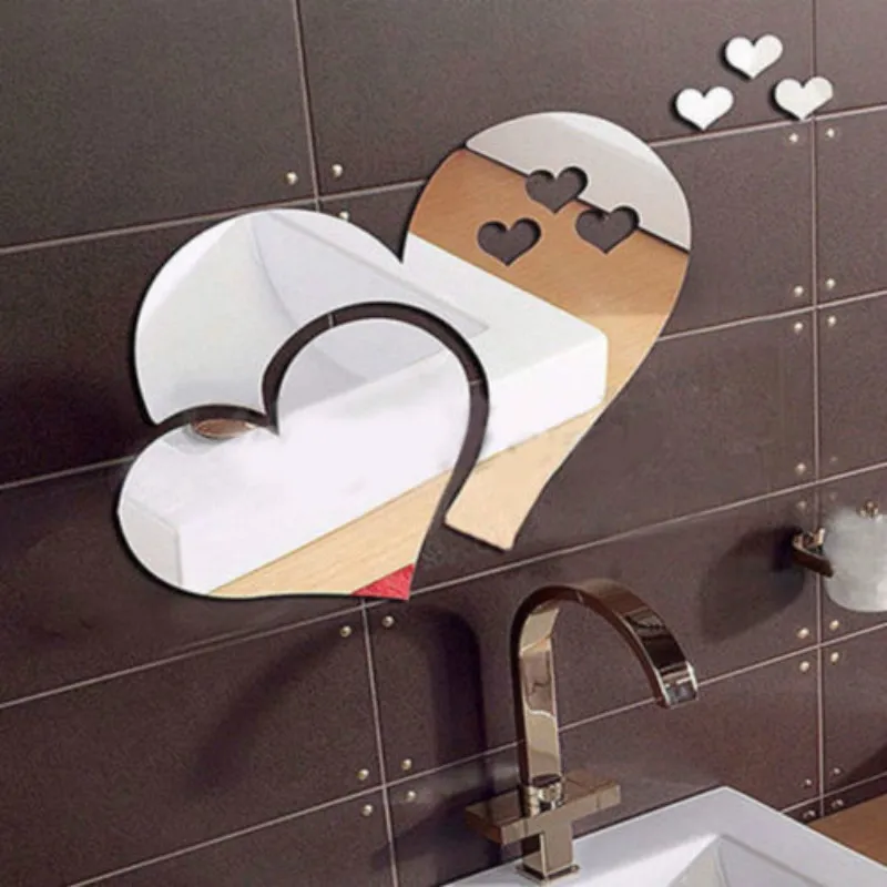 DIY зеркальные наклейки на стену 3D наклейка в виде сердца съемное искусство