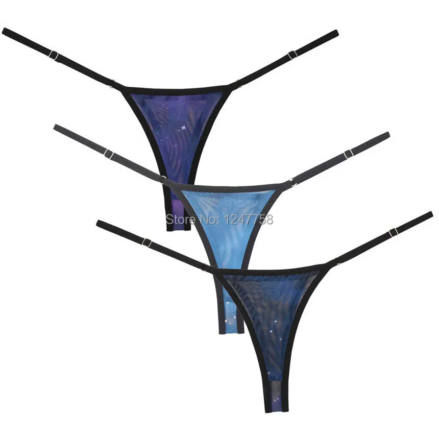 

Women Underwear Adjustable Intimates String Tangas Bikini Thong Starry Sky Mesh T-back Sous Vetement Femme Sexy