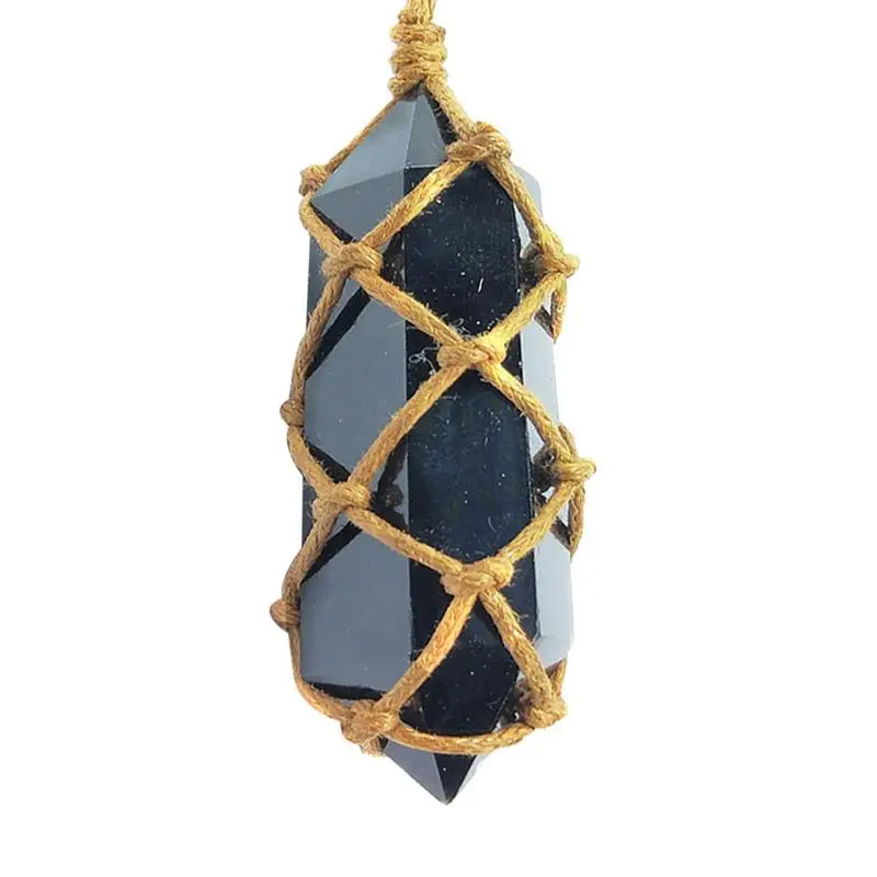 Natural Obsidian Amethyst Quartz Crystal Pendant Handmade Healing Gemston Wand Reiki Hangings | Дом и сад
