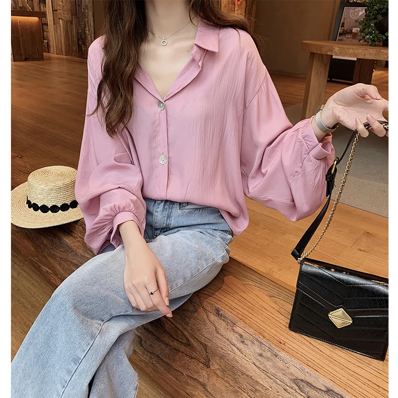 Женская Повседневная рубашка Blusa повседневная Однотонная с отложным воротником