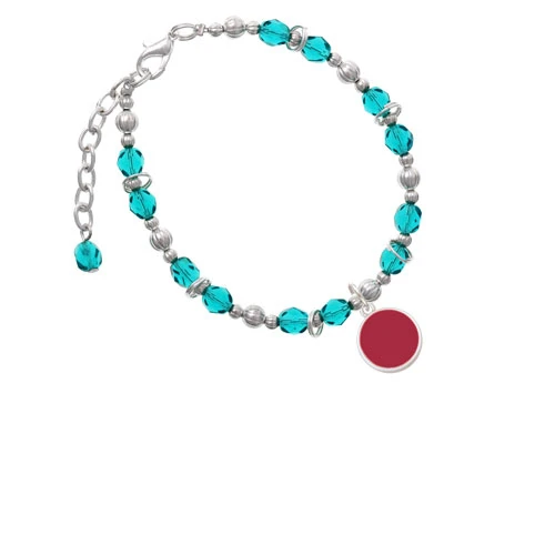 Серебряный маленький темно-бордовый эмалированный диск бирюзовый браслет из