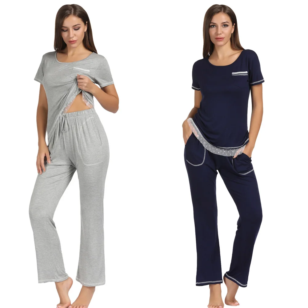 Топ из эластичного материала + брюки пижамный комплект длинная одежда для сна