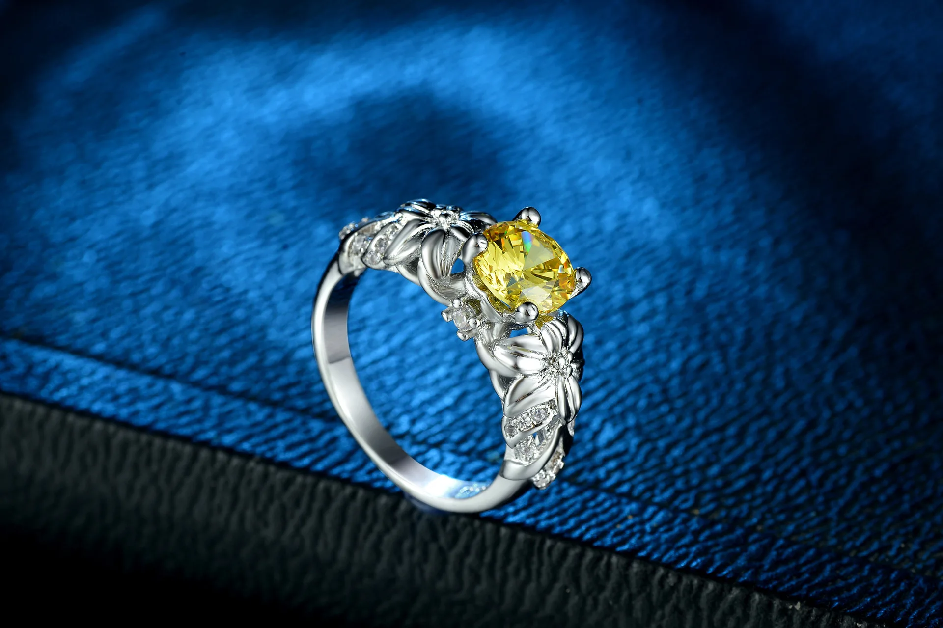 Кольца цветочной формы для женщин желтое циркониевое ослепляющее кольцо из