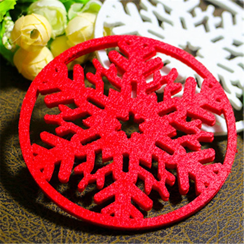 10pcs/set Merry Christmas Decorations Home Snowflakes Cup Pad Mat Non-woven Fabric Dinner Party Dish Tray Coffee Pads | Дом и сад