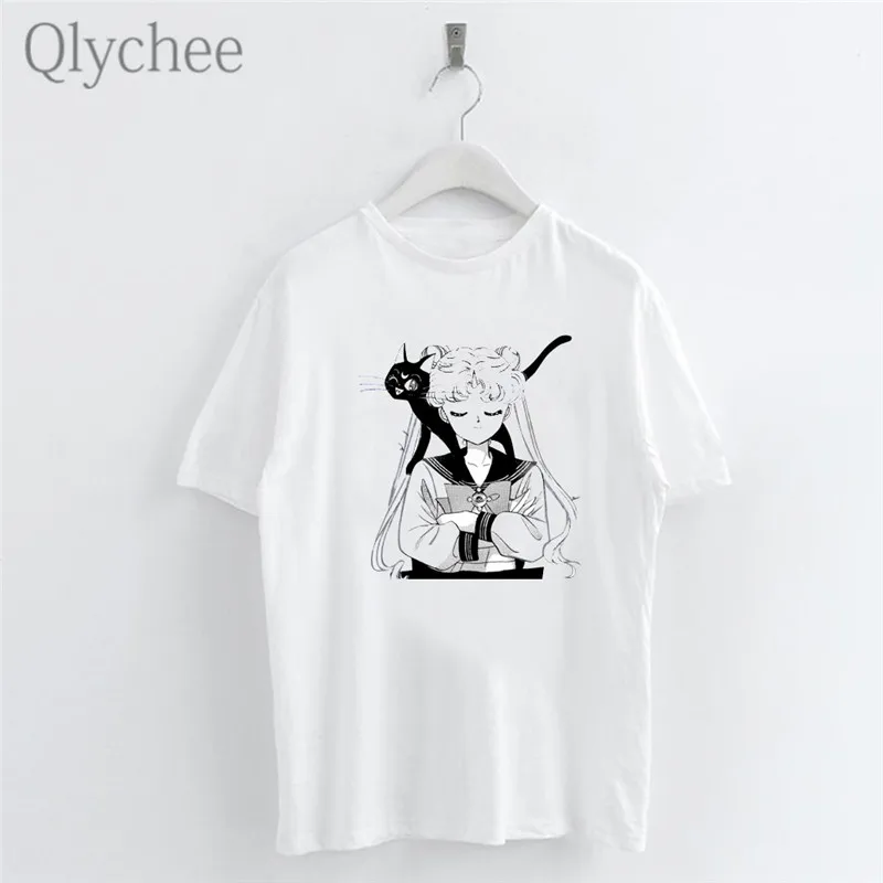 Qlychee японский аниме комиксы Сейлор Мун Печать Женская футболка белая