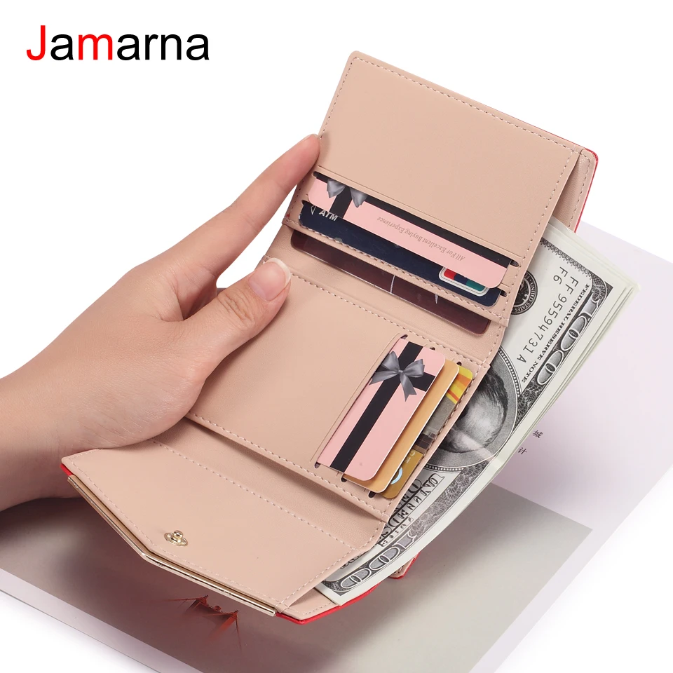 Jamarna кошелек женский маленький кошелек застежки карман PU портмоне застежки красный тонкий кошелек держатель для карт элегантный стиль высокое качество