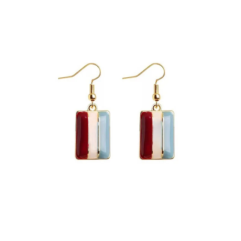 Fashion Best Quality Concise Geometric Square Bar Dripping Oil Painting Three Color Drop Earrings For Women Jewelry Accessories | Украшения