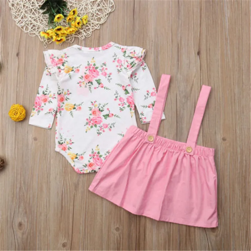 Kids Girl Dress Baby Clothes 2PCS Newborn Princess Outfit Set Pink floral Clothing Bodysuit+Strap | Детская одежда и обувь